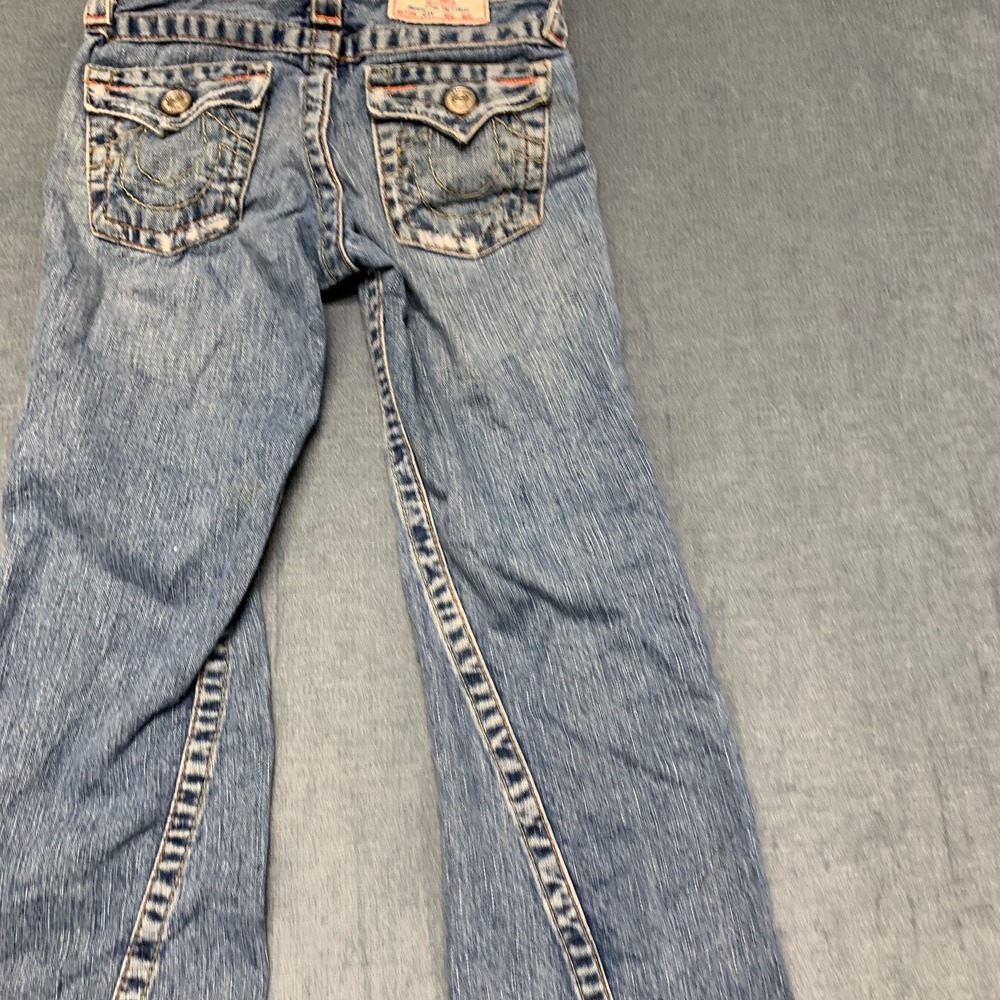 True Religion Jeans Womens 8 Blue Denim Wide Leg Distressed 5 Pockets Zip Fly - Picture 7 of 16